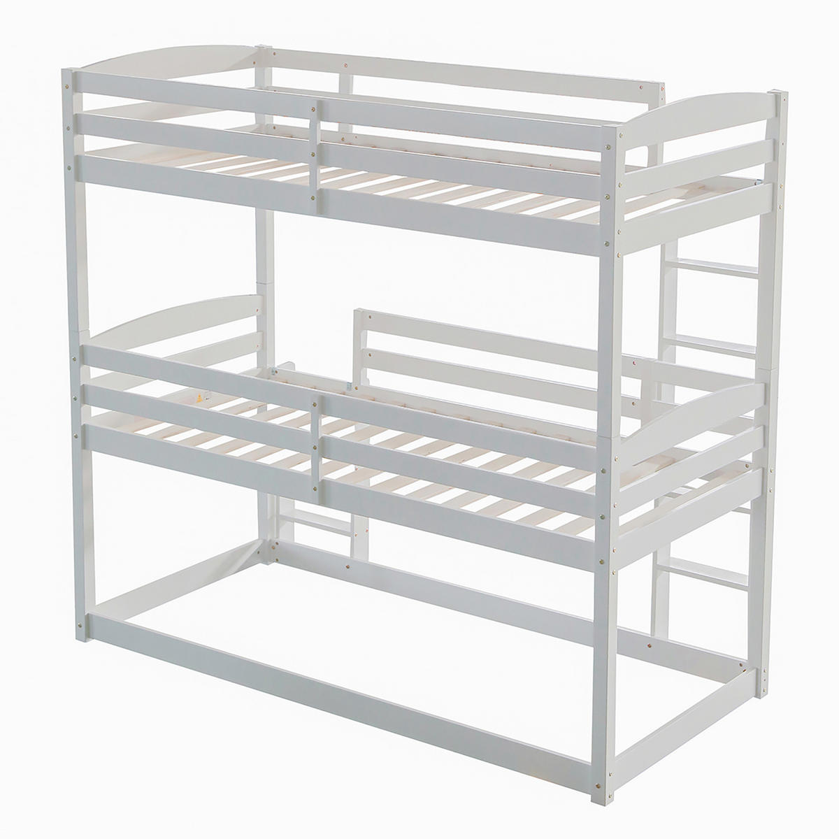 ETAGENBETT Dreifaches 90/200 cm weiß aus Kiefernholz mit Sicherheitsdesign - Weiß, Holz (90/200cm) - OKWISH