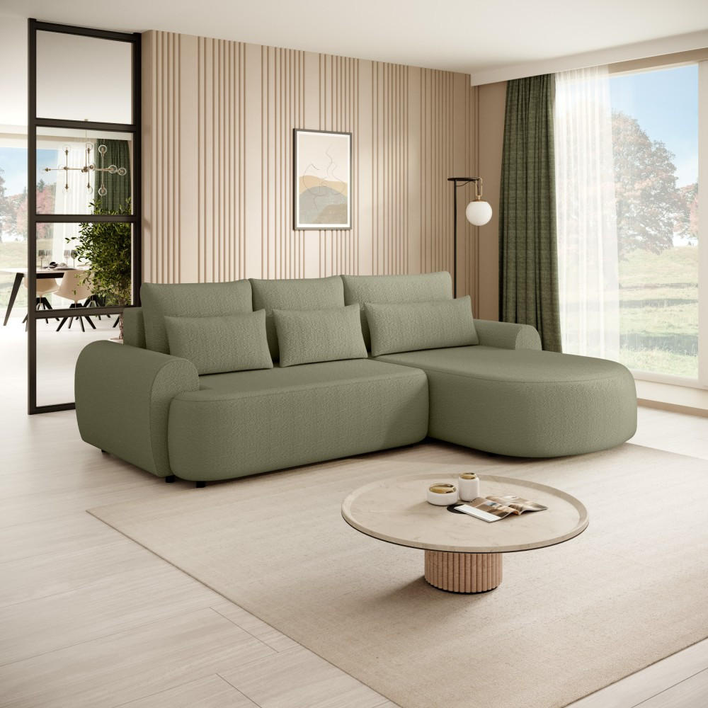 ECKSCHLAFSOFA Olivio L Hellgrün, rechts - Schwarz/Hellgrün, Kunststoff/Textil (266/170cm) - Beautysofa