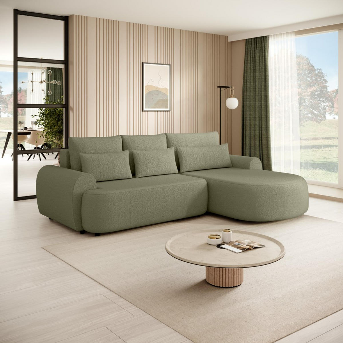ECKSCHLAFSOFA Olivio L Hellgrün, rechts - Schwarz/Hellgrün, Kunststoff/Textil (266/170cm) - Beautysofa