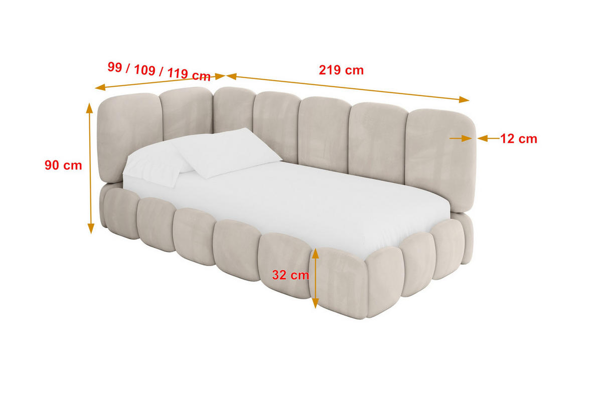 EINZELLBETT Jugendbett mit Bettkasten, Rechts - AVRY 100x200 Beige - Sandfarben/Beige, Holzwerkstoff/Textil (100/200cm) - ALTDECOR