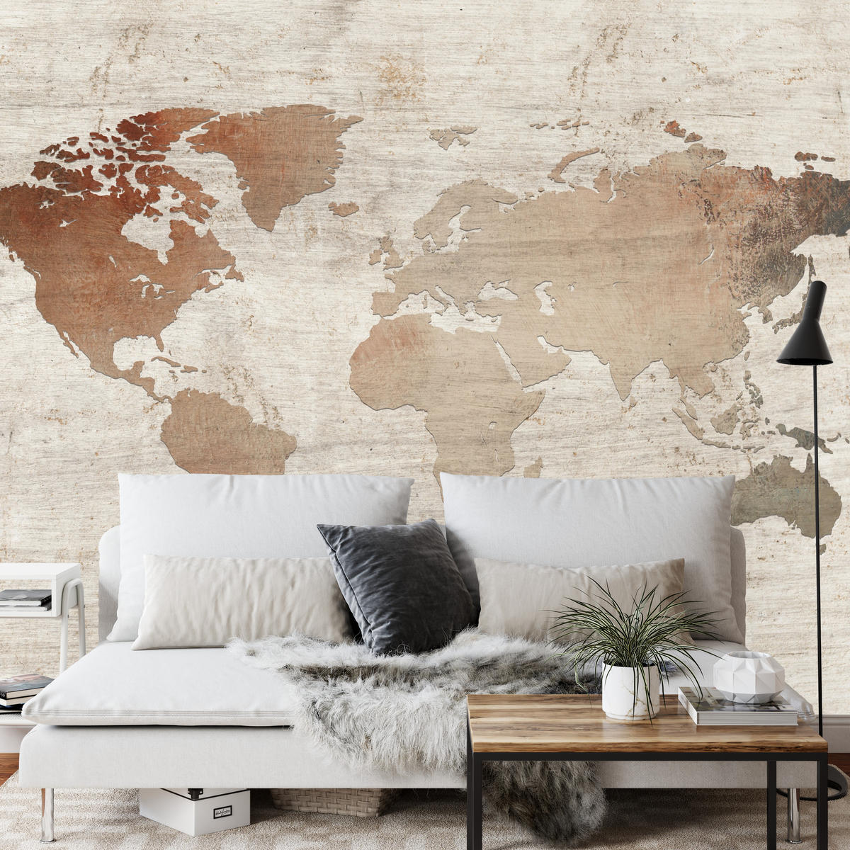 FOTOTAPETE für Wohnzimmer Vintage Karte Holz Hintergrund Retro 400x280 - Beige/Braun, Papier (400/280cm) - Muralo