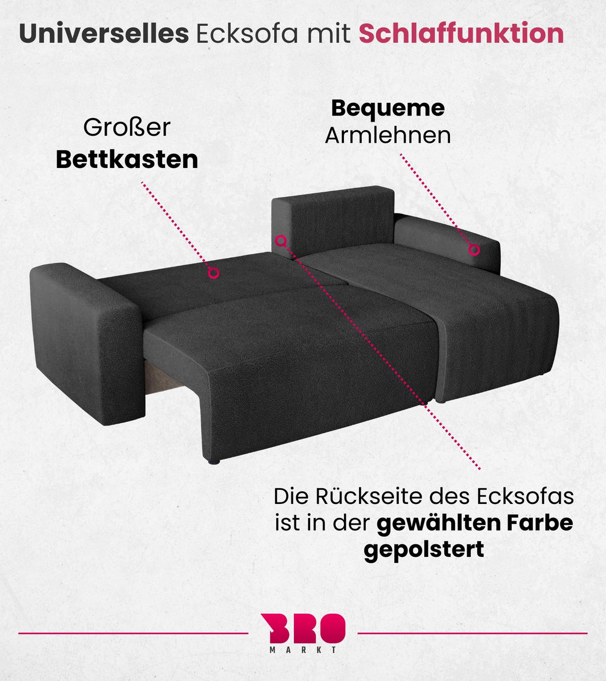 ECKSOFA PLUSH mit Schlaffunktion Anthrazit Boucle - Anthrazit, Textil (240/145cm) - Bromarkt