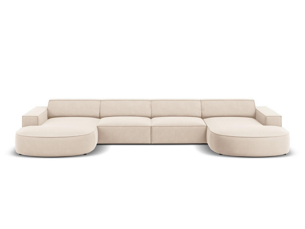 PANORAMASOFA Jodie aus Samt leichtes beige 6 Sitzplätze - Beige, Textil (166/70/364cm) - Micadoni