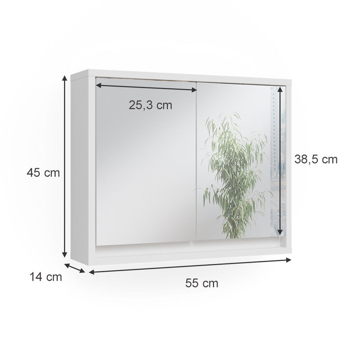 BADSPIEGELSCHRANK Mila Weiß 55 x 45 cm - Weiß, Holzwerkstoff (55/45/14cm) - Vicco