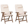 GARTENSTUHL 2er-Set Dunkelbraun/Hellbeige Amantea Premium - Dunkelbraun/Beige, Holz (54/105/69cm) - Beliani