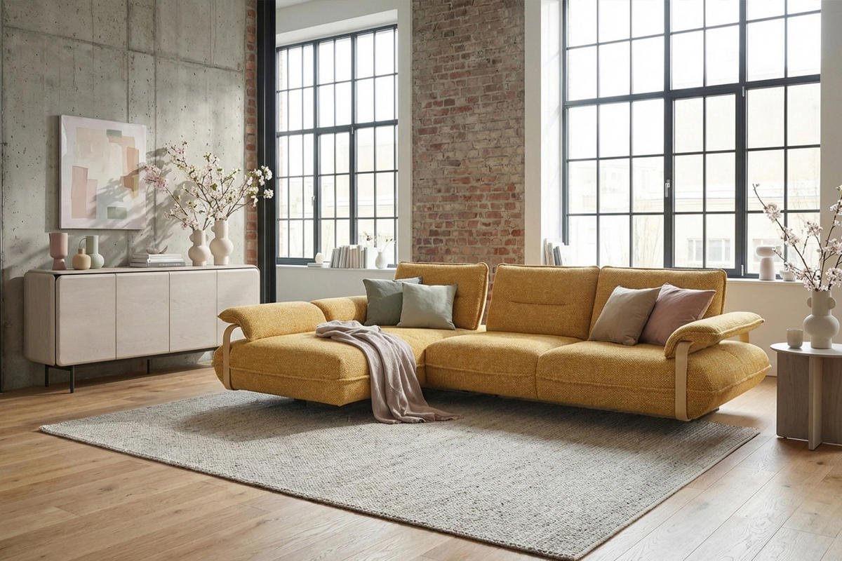ECKSOFA ANISSA Gelb Flachgewebe - Gelb/Schwarz, Kunststoff/Textil (297/185cm) - KAWOLA