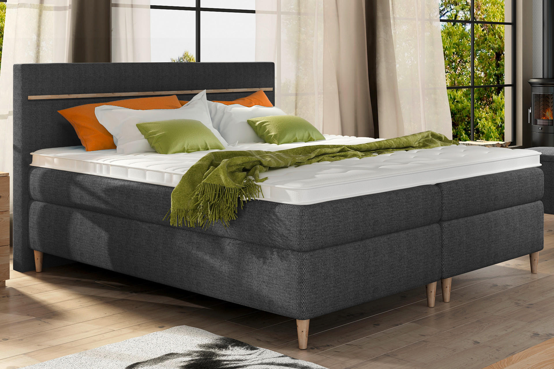 Postel boxspring v tmavě šedé barvě