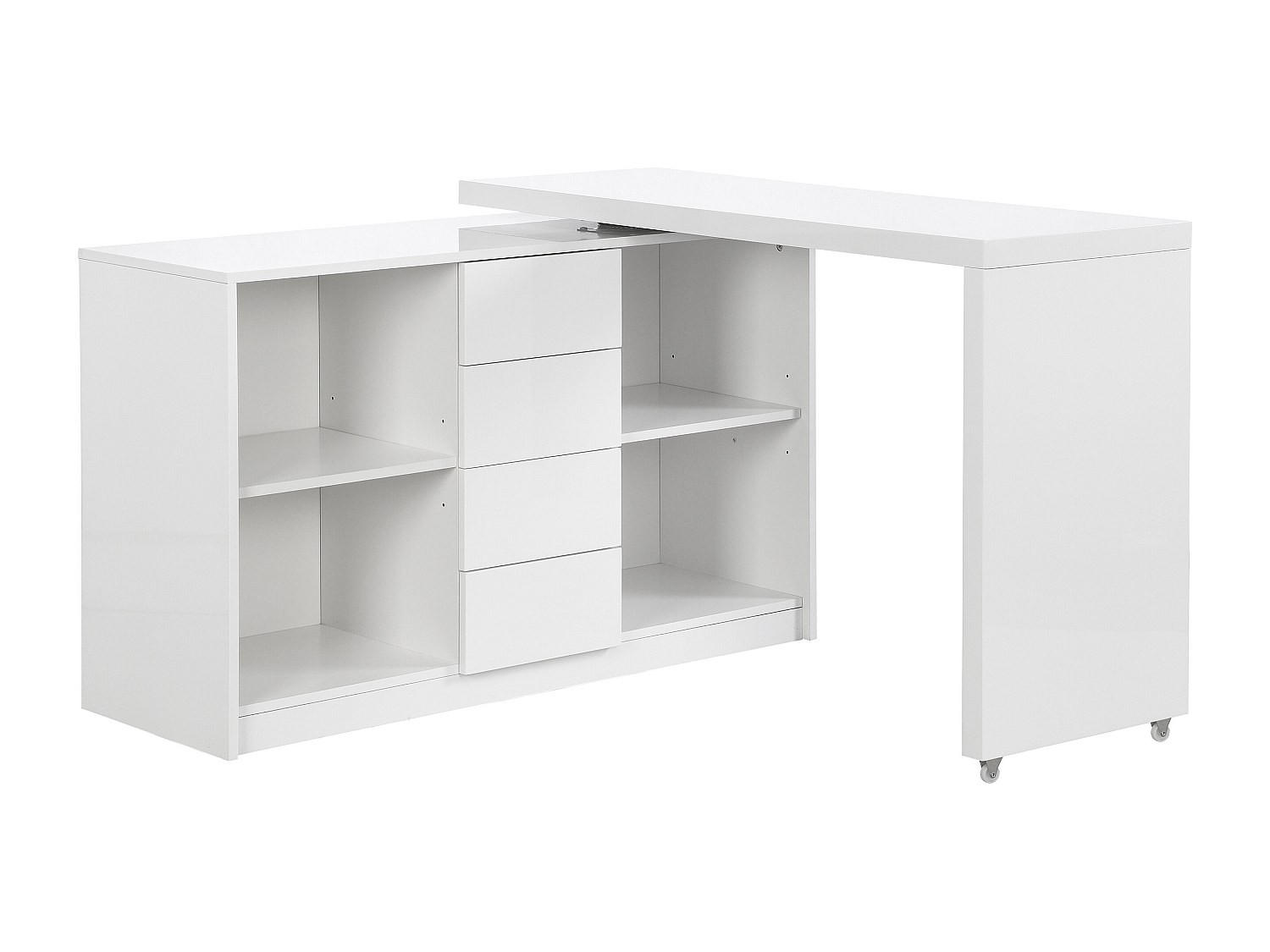 AUSZIEHBARER Schreibtisch mit 360° drehbarer Platte - MDF - Weiß lackiert - PAVELO - Weiß, Holz (190/42/76.5cm) - Vente-Unique