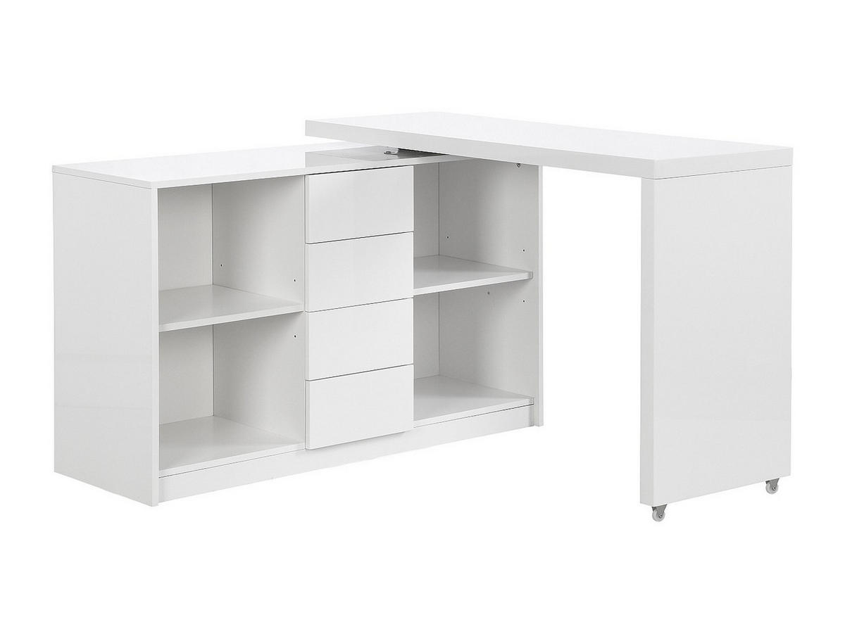 AUSZIEHBARER Schreibtisch mit 360° drehbarer Platte - MDF - Weiß lackiert - PAVELO - Weiß, Holz (42/190/76.5cm) - Vente-Unique