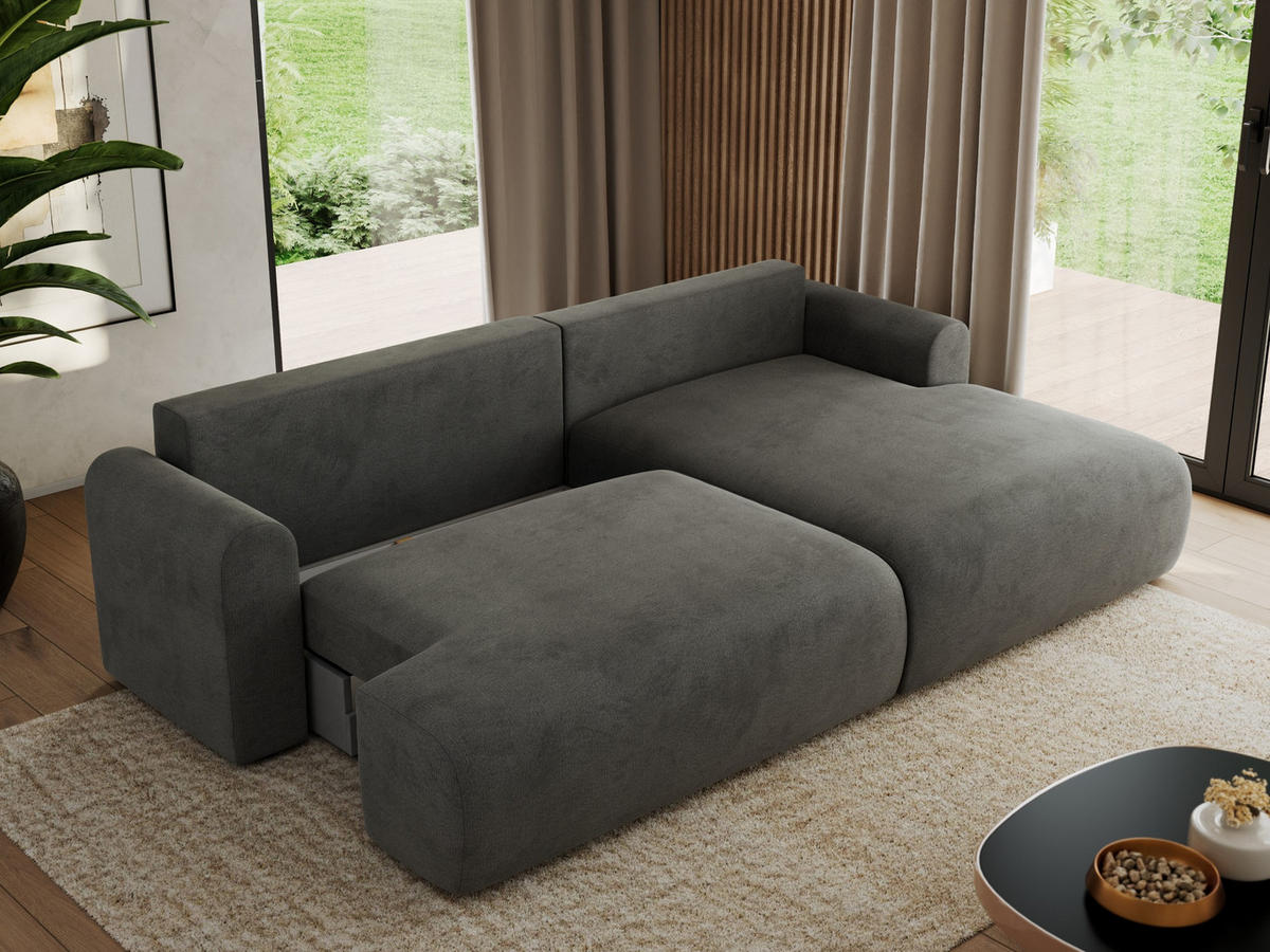 ECKSCHLAFSOFA TONO L Dunkelgrau Velvet - rechts - Dunkelgrau/Schwarz, Kunststoff/Textil (150/260cm) - MKS