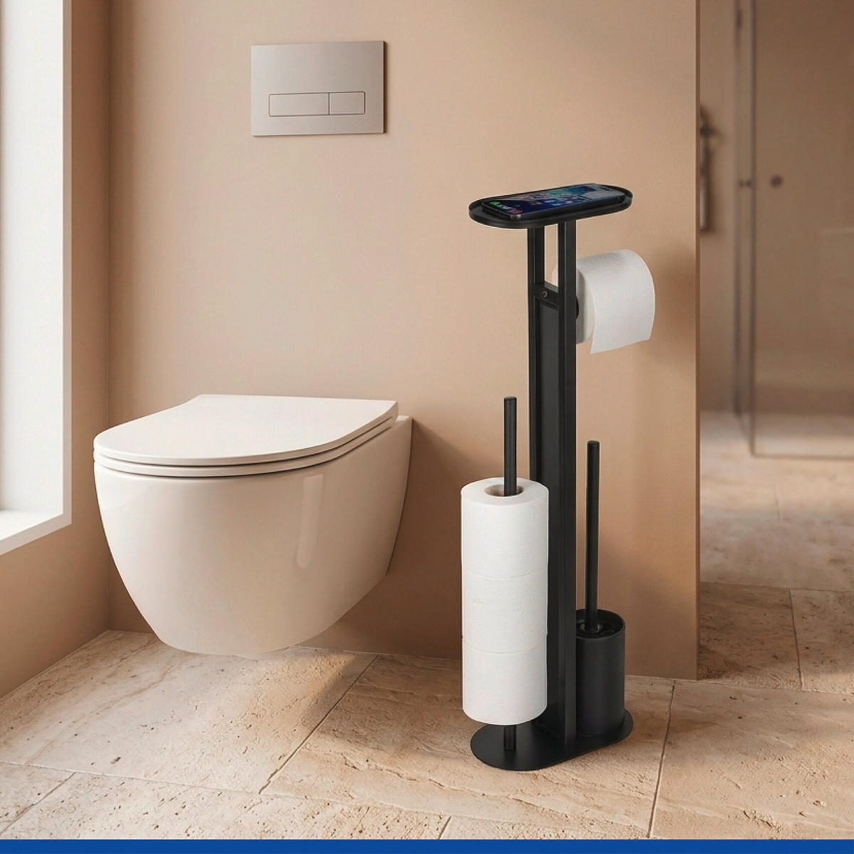 WC-STÄNDER mit Ablage für das Telefon Orea 13/23/70 cm - Schwarz, Metall (23/70/13cm) - Wenko