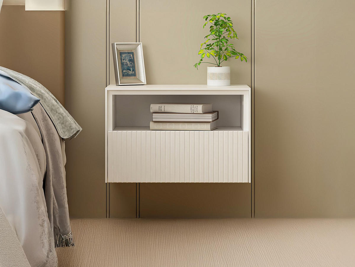 NACHTTISCH - 54 cm x 40 cm - Holz, Platte - Weiß - CALDRIN - Weiß, Holz (54/35/40cm) - Vente-Unique