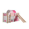 HOCHBETT mit Rutsche Karolina Massivholz Natur Textilset Princess 4 - Magenta/Kieferfarben, Holz (90/200cm) - 58aufmkessel