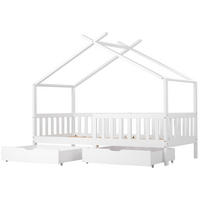 HAUSBETT aus Kiefer 90x200 cm Weiß mit 2 Schubladen, Zaun und Lattenrost - Weiß, Holzwerkstoff (90/200cm) - Modfu