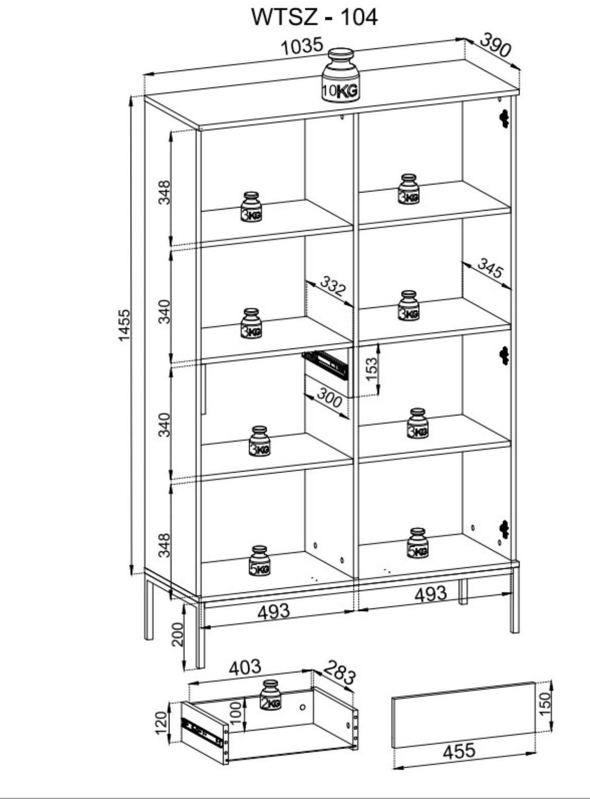 VITRINE Sentino Kaschmir, Zweitürige Hochvitrine mit LED - Kaschmir, Holzwerkstoff/Metall (104/166/39cm) - Bettso