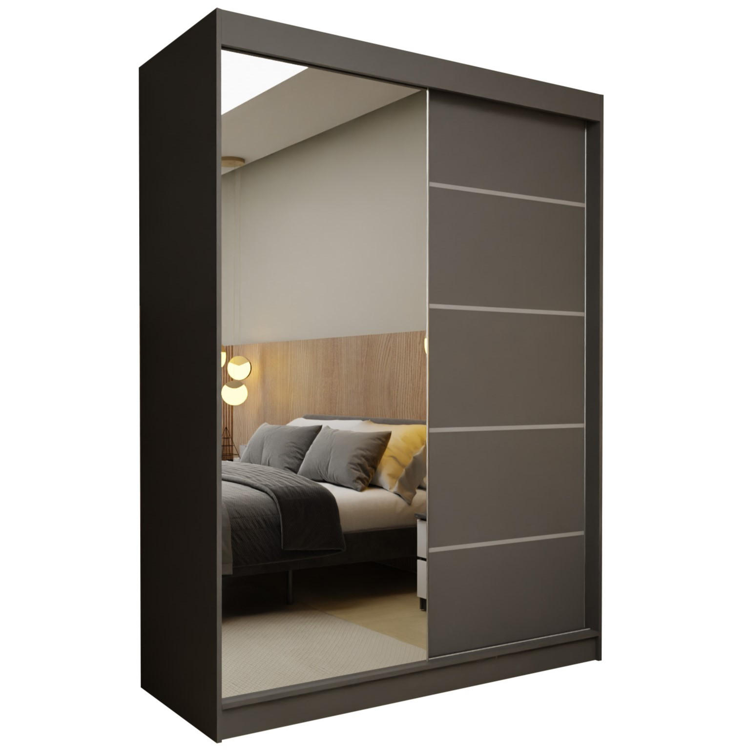 SCHWEBETÜRENSCHRANK MIRELLA 160/216/61 cm 2-türig mit Spiegel Grau - Grau, Holzwerkstoff (160/216/61cm) - MASSENO