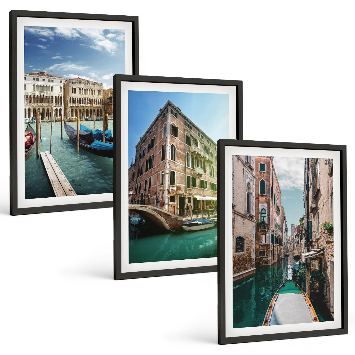 BILDER SET 3er Set - 40x60 cm Schwarzer Rahmen - Architektur der Kanäle von Venedig - Schwarz, Kunststoff (40/60cm) - TULUP