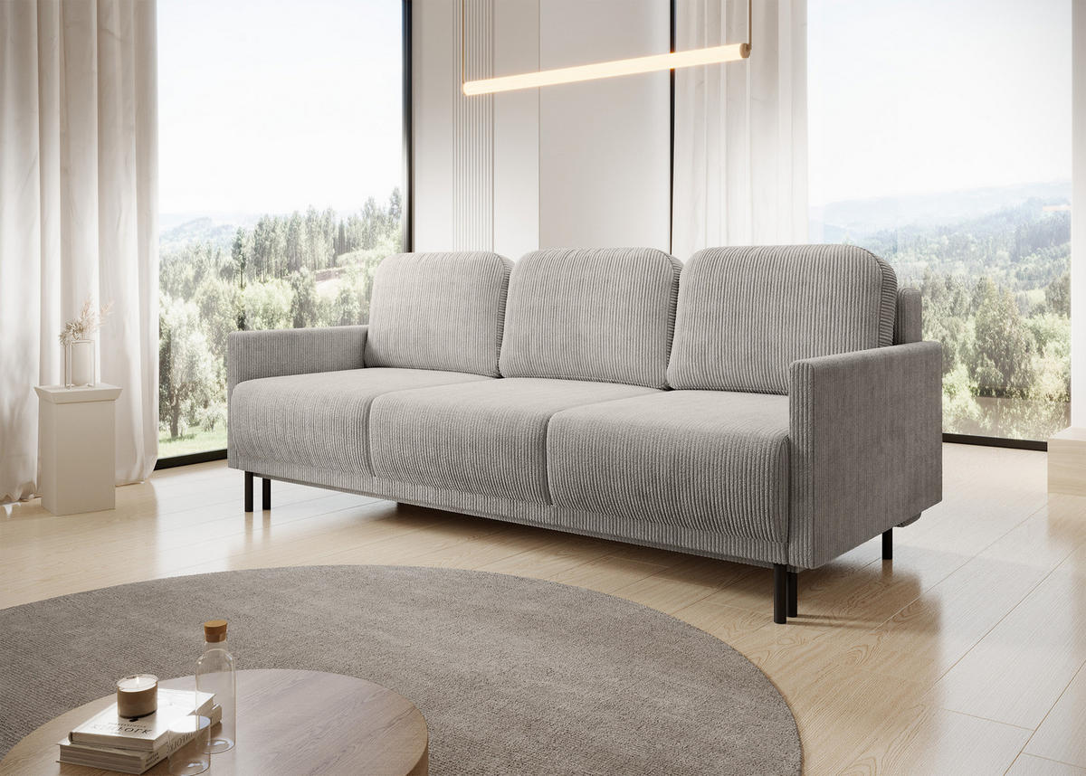 SCHLAFSOFA Hamiel Hellbeige Cordbezug 212 cm - Ecru/Schwarz, Holz/Textil (212/87/97cm) - Selsey