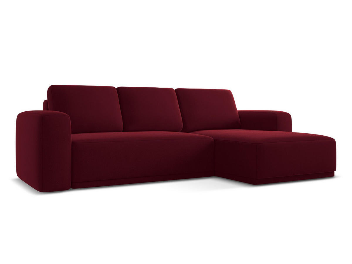 ECKSOFA mit Schlaffunktion Samt Stoff Rot - Bordeaux/Rot, Kunststoff/Textil (258/160cm) - Makamii