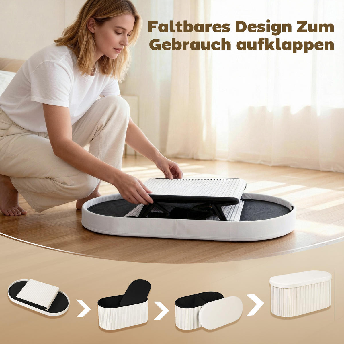 TRUHENBANK DE-07216 klappbar mit Samt-Optik Creme - Creme, Textil (38/35/76cm) - ComfortXL