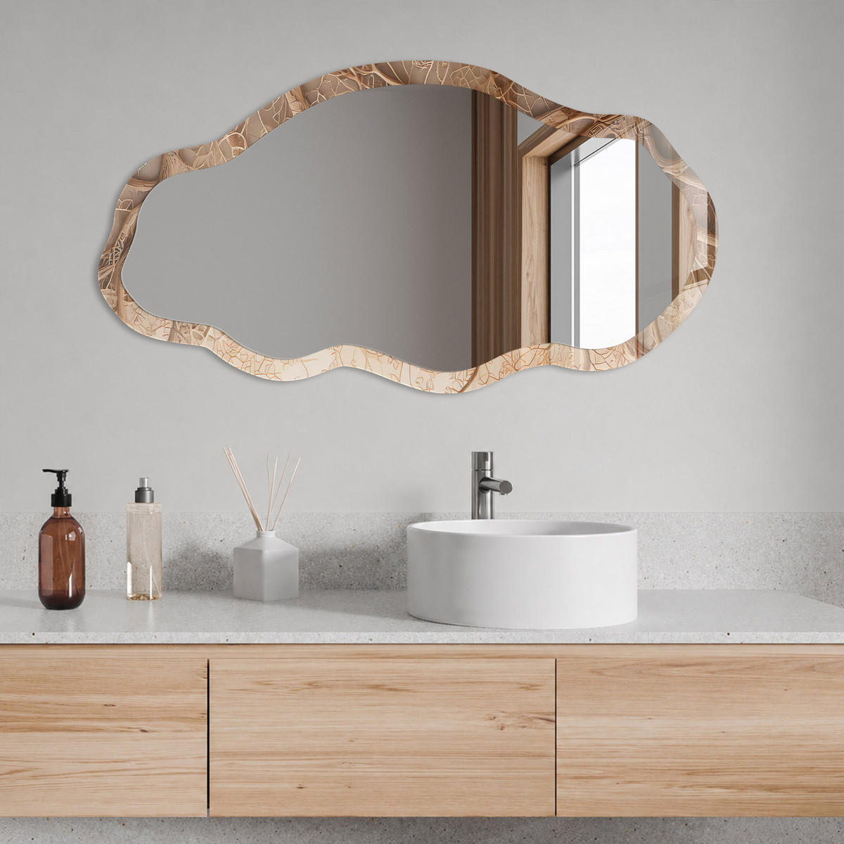 SPIEGEL 90x45 cm asymmetrisch mit Druck - Pflanzenweben - Transparent, Glas (45/90/0.4cm) - TULUP