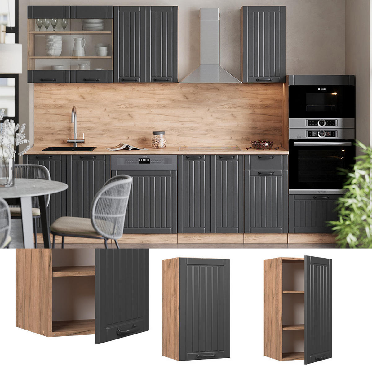 HÄNGESCHRANK Fame-Line Dunkelgrau 40 cm - Honigeiche/Dunkelgrau, Holzwerkstoff (40/72/34.1cm) - Vicco