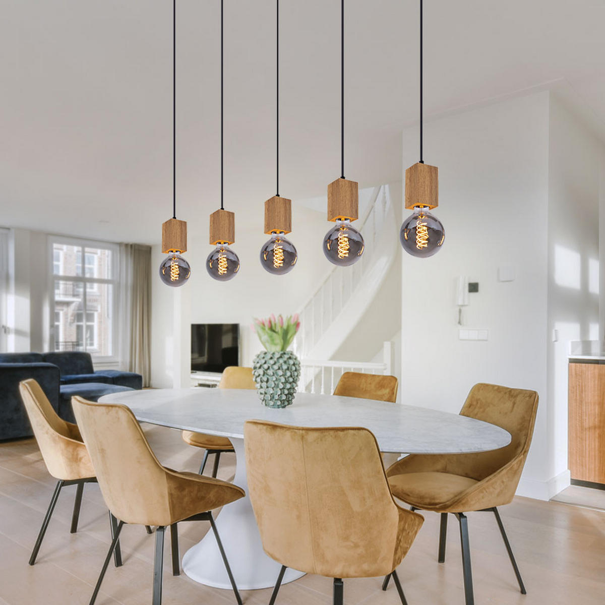 HÄNGELEUCHTE 5 Flammig Holzoptik Braun - Braun, Metall (115/6/120cm) - Globo Lighting