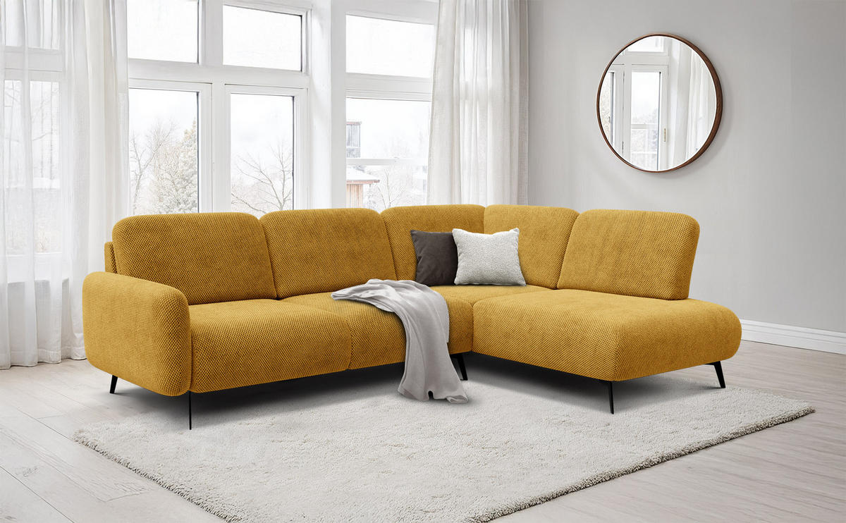 ECKSOFA FEBE 5-Sitzer rechts, dunkelgelb - Gelb/Schwarz, Holz/Textil (271/190cm) - Courtois Laville
