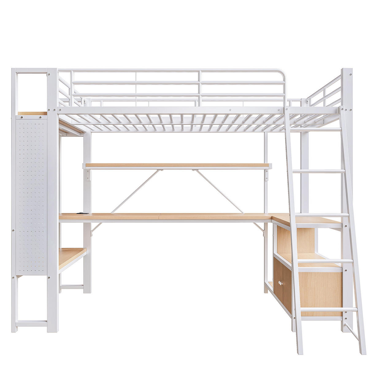 HOCHBETT aus Metall und MDF 90x200 cm Weiß mit Schreibtisch, LED-Beleuchtung, USB-Anschlüssen und Stauraum - Weiß, Metall (90/200cm) - IVMEU