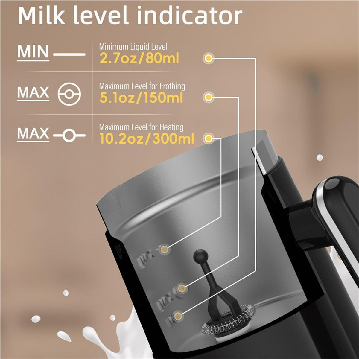 MILCHSCHÄUMER 4IN1 Elektrisch Heiß Kalt Latte Cappuccino 300ml - Schwarz, Metall - Bextcok