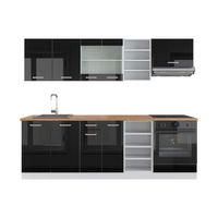 KÜCHENZEILE R-Line Schwarz Hochglanz/Weiß 240 cm , AP Eiche - Schwarz Hochglanz/Weiß, Holzwerkstoff (240/206.8/60cm) - Vicco