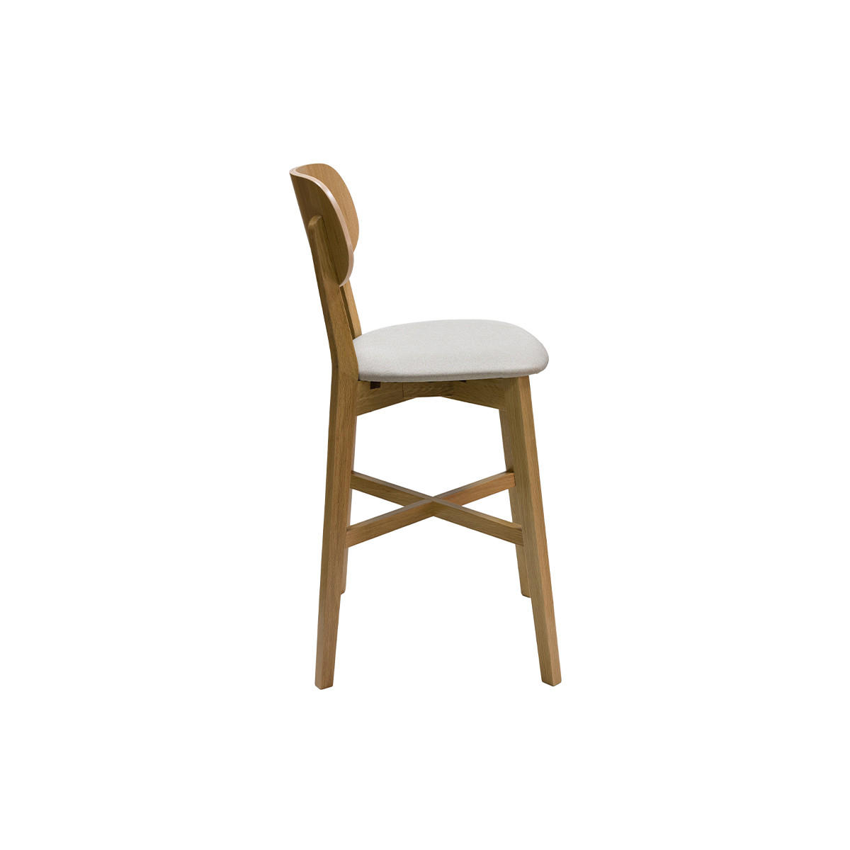 BARHOCKER Helles Holz Massiv Eiche Beiger Stoff H65 cm LUCIA - Beige, Holz (54/102/43cm) - Miliboo