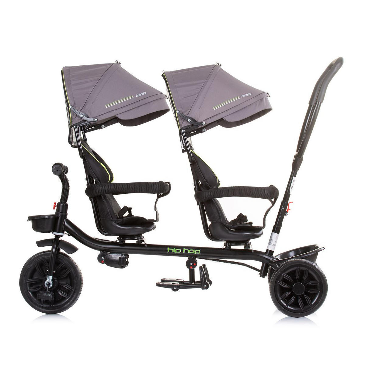 ZWILLINGSDREIRAD Hip Hop grau zwei Kinder, bis 40 kg, Sitze 360° drehbar - Grau, Metall (131/49/95cm) - Chipolino