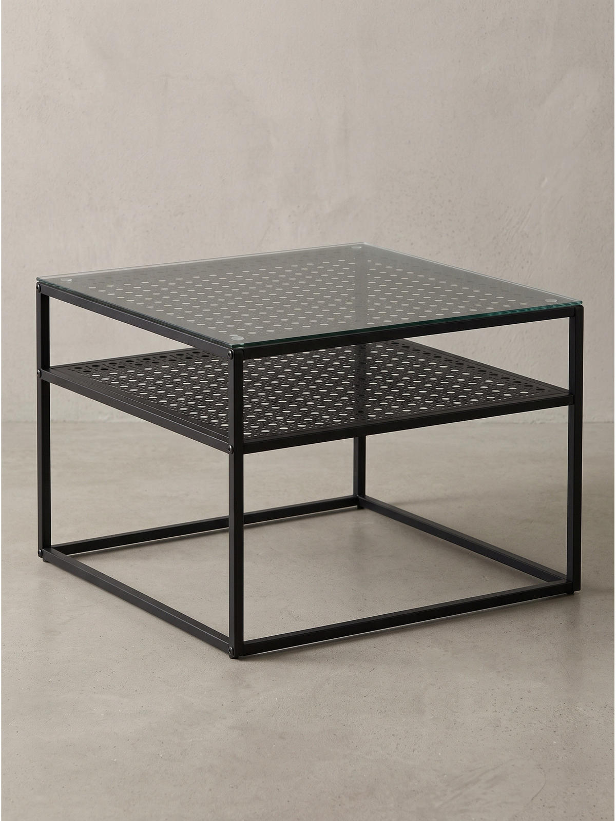 COUCHTISCH ALCUDIA, Einscheibensicherheitsglas, Schwarz, 60 x 60 x 45 cm - Schwarz, Glas/Metall (60/60/45cm) - KADIMA DESIGN