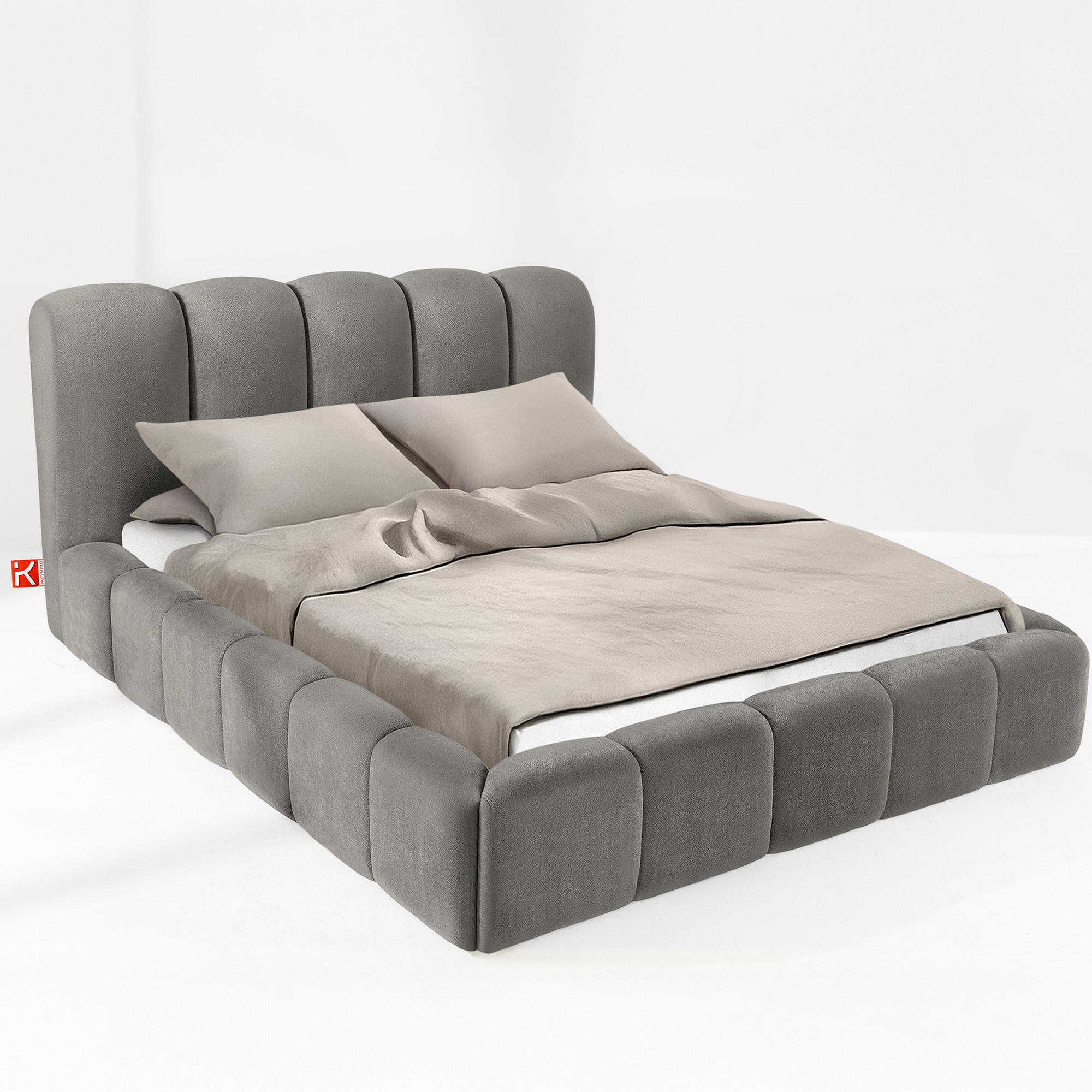 POLSTERBETT MERIDE Chenille, Dunkelgrau - Dunkelgrau/Schwarz, Holz/Textil (160/200cm) - KONSIMO®