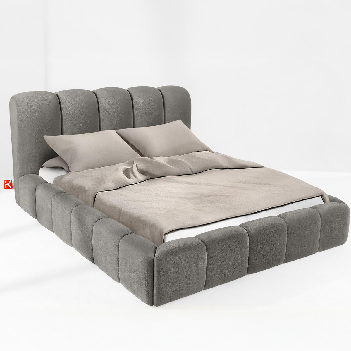 POLSTERBETT MERIDE Chenille, Dunkelgrau - Dunkelgrau/Schwarz, Holz/Textil (160/200cm) - KONSIMO®