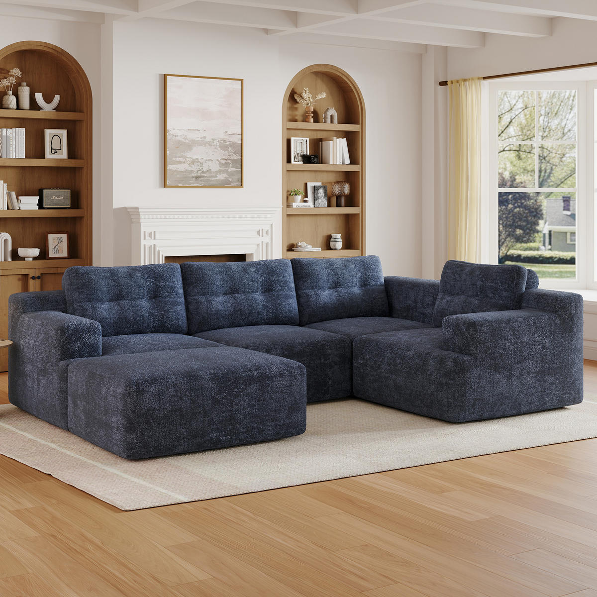 WOHNLANDSCHAFT mit rahmenloser Konstruktion und Chenille-Bezug - Blau, Textil (252/82/180cm) - EVRYAE