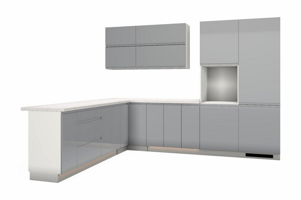ECKKÜCHE – 300 cm – K31-G300 R – Velmora – Grau – ohne E-Geräte - Grau, Holz (300/212/240cm) - ROYAL24_MARKT