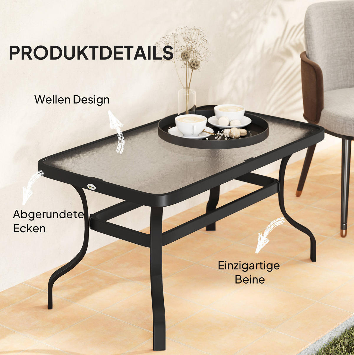COUCHTISCH 95/55/46 cm mit Hartglasplatte und Metallgestell im Wellendesign, Schwarz - Naturfarben, Metall (95/55/46cm) - Redom