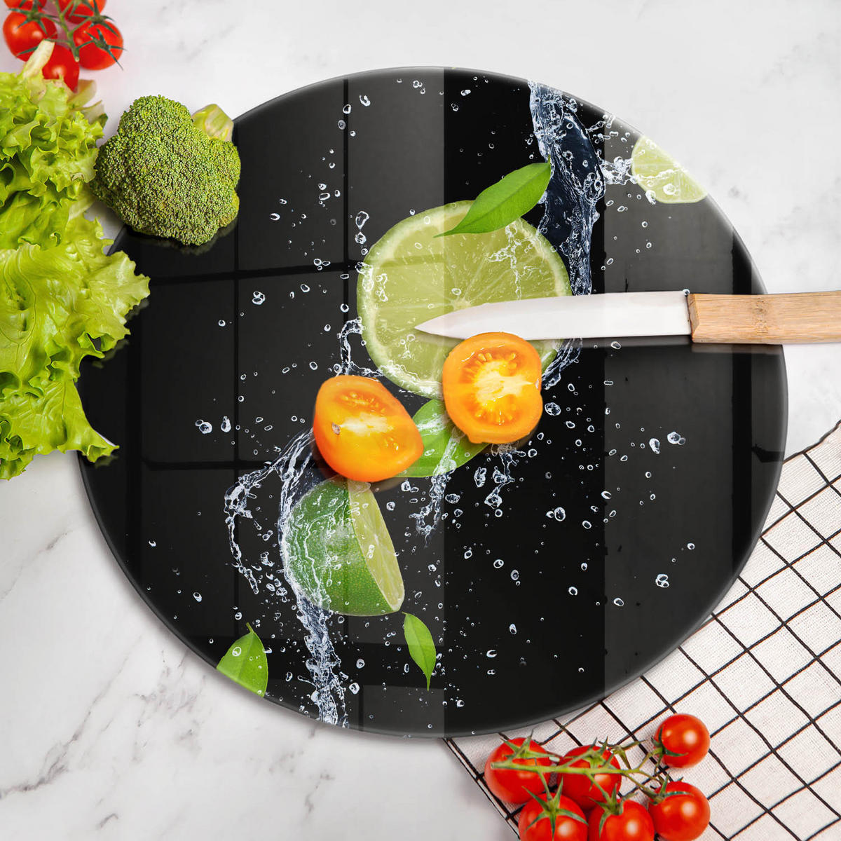 GLASPLATTE Ø 40 cm Saftige Limette im Wasser - Titanfarben, Glas (40/40cm) - Wallfluent