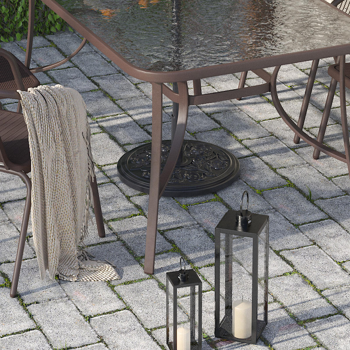 SONNENSCHIRM aus Polyester Metall in Hellgrau mit Cement-Sockel drehbar 360° neigbar 60° 3 x 2.4m Ø45 × 25 cm - Grau, Metall (300/240cm) - Livingandhome