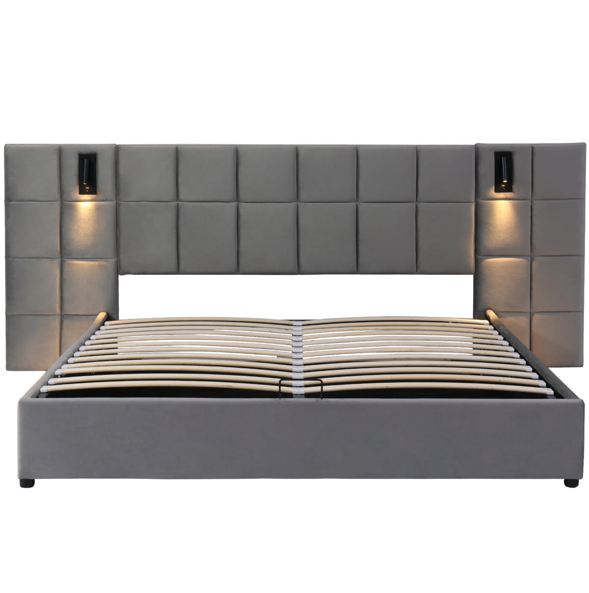 POLSTERBETT aus Stahl 160x200 cm in Grau mit Stauraum, Leselicht & USB - Grau, Textil (160/200cm) - Modfu