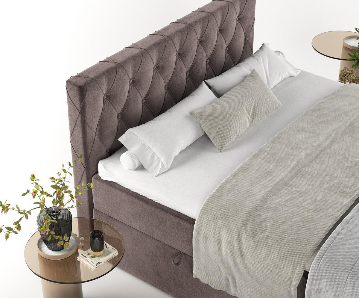 BOXBETT Signature Braun 180/200 cm im Samtstoff - Schwarz/Braun, Holz/Holzwerkstoff (180/200cm) - Maison de Reve