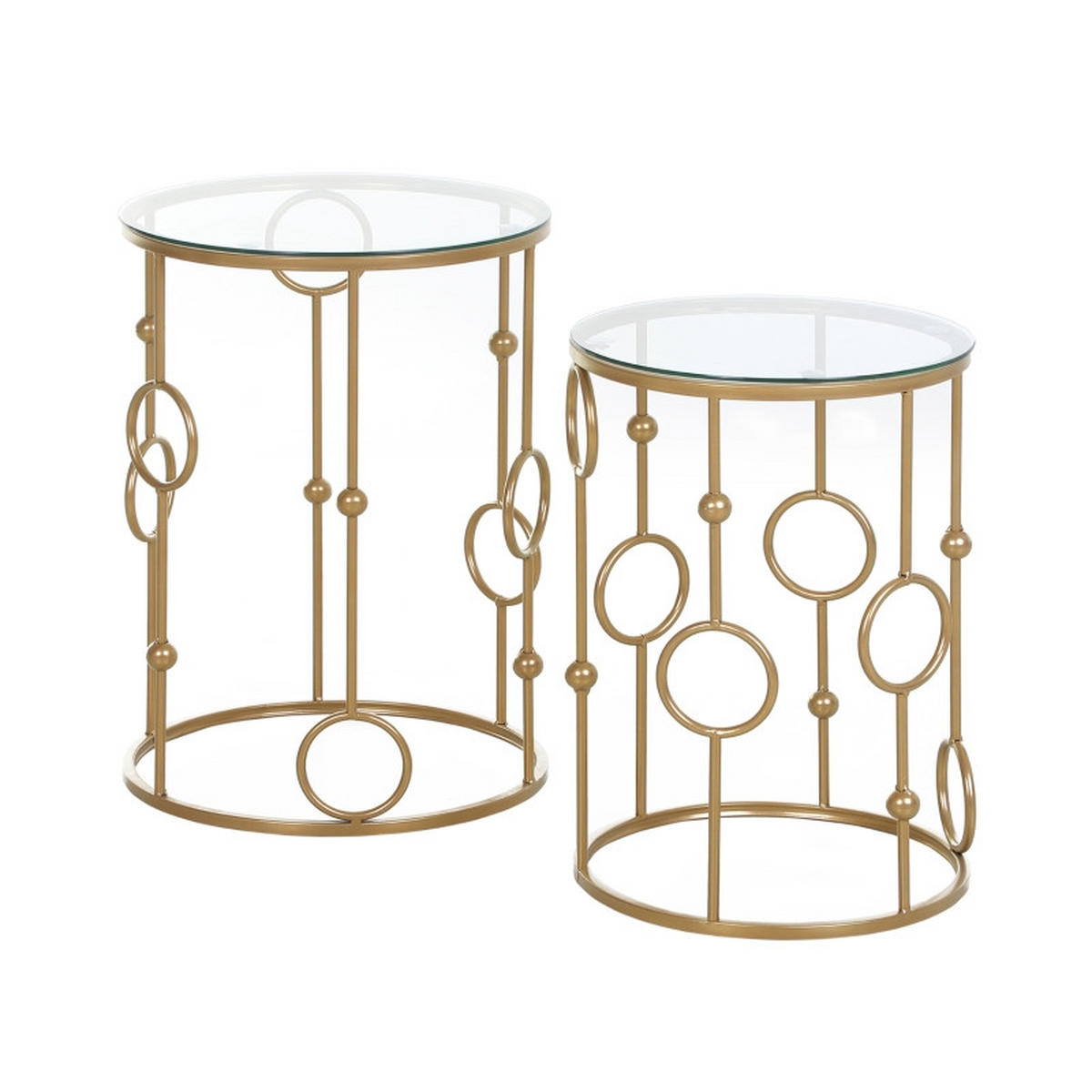 BEISTELLTISCH-SET 41/41/57 cm gold im Nesting-Design mit Glasplatte aus Metall - Goldfarben, Metall (41/41/57cm) - OKWISH