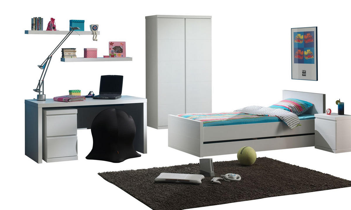 KINDERZIMMER Karima weiß aus MDF mit Bett, Schrank und Nachtkonsole - Weiß, Holzwerkstoff (200/1/100cm) - 58aufmkessel