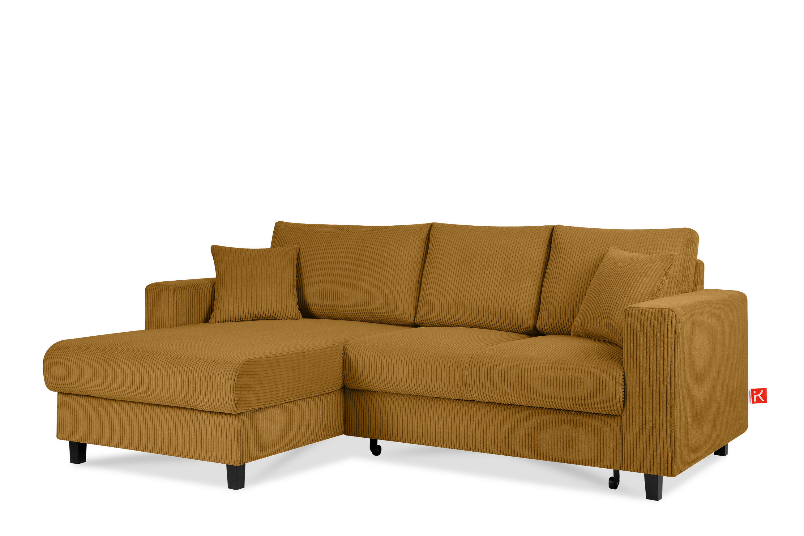 ECKSCHLAFSOFA EGRET Links mit Bettkasten, Cord-Stoff, gelb - Gelb, Textil (234/90cm) - KONSIMO®