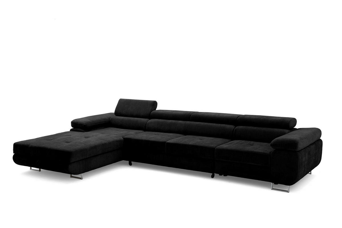 ECKSOFA ALONZO MAXI Rechts mit Schlaffunktion 125x195 Chenille Schwarz - Chromfarben/Schwarz, Holz/Textil (350/203cm) - Muffo