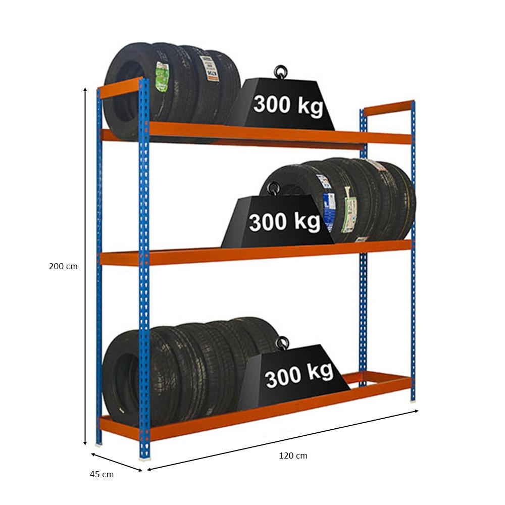 REIFENREGAL Big Metal Shark NO.6 HxBxT 200 x 120 x 45 cm 3 Ebenen 15 Reifen Blau/ Orange - Blau, Metall (120/200/45cm) - PROREGAL