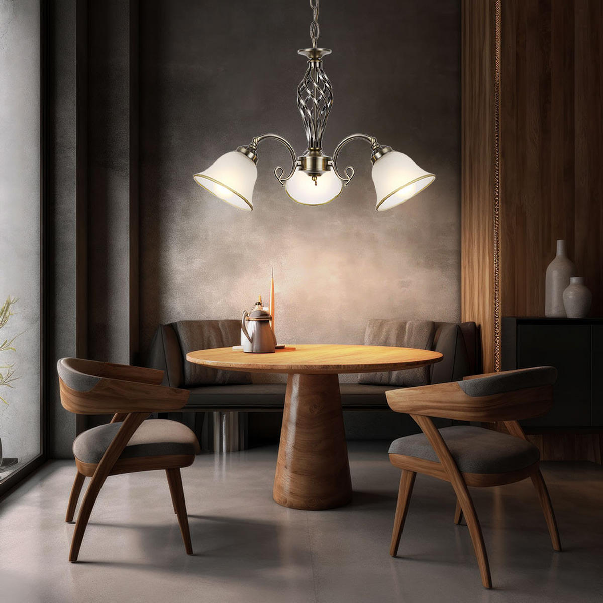 KRONLEUCHTER ODIN Altmessing Messing - Messingfarben, Glas (60/60/120cm) - Globo Lighting