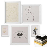WANDBILDER 5er-Set - 50x50 cm & 20x30 cm & 40x60 cm Weißer Rahmen - Minimalistische Boho-Illustrationen - Weiß, Kunststoff (40/60cm) - ArtPrintCave